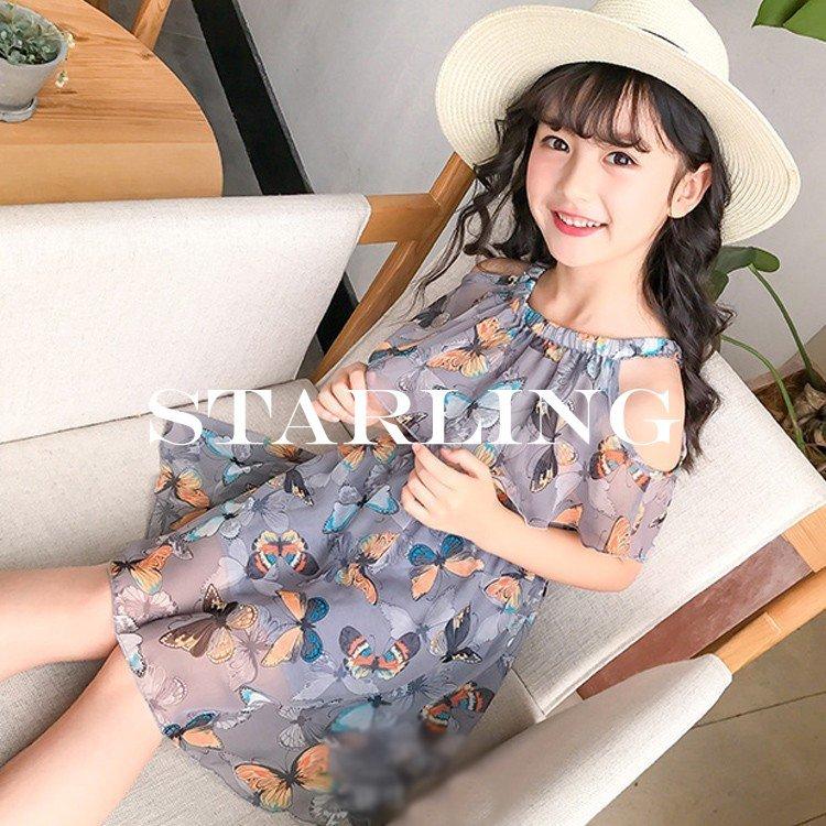 宅配便配送 肩見せ 肩開き フレア シースルー オフショルワンピース 蝶々ワンピース 柄物 ファ おしゃれ キレイめ ジュニア ガールズ 子供 ワンピース ワンピース チュニック サイズ 140cm Www We Job Com