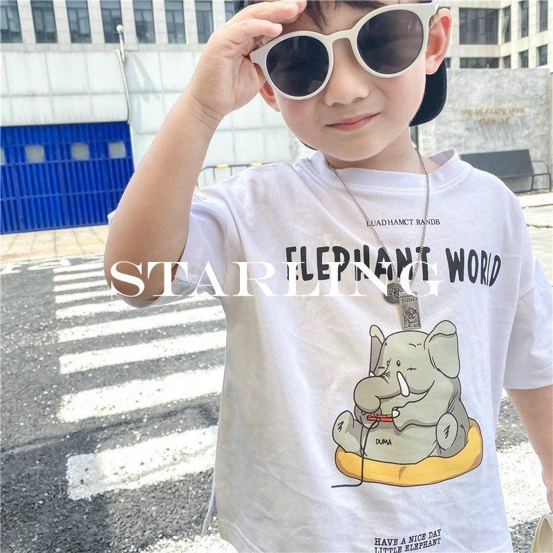 Tシャツ カットソー 半袖 キッズ ベビー ジュニア 子供 男の子 女の子 イラスト プリント ゾウ 象 英字 ロゴ ラウンドネック かわいい おしゃ Nn21 Top Starling 通販 Yahoo ショッピング