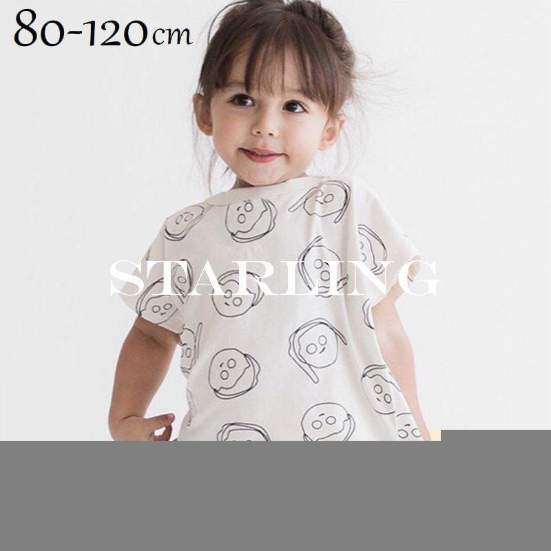 ｔシャツ キッズ ベビー 男の子 女の子 トップス プルオーバー 半袖 クルーネック 線描 イラスト プリント モノトーン おしゃれ カジュアル デイ 高知インター店