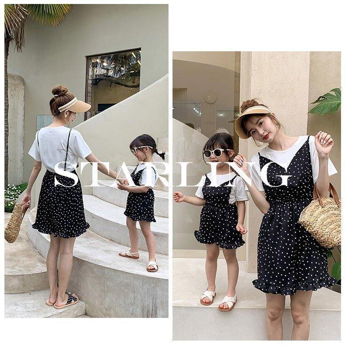 親子ペア 親子コーデ セットアップ 可愛い ママと娘 女の子 夏物 子供服 レディース Tシャツ オーバーオール 半袖 ショーツ ドット柄 お出かけ 夏着 上下セット 超歓迎された