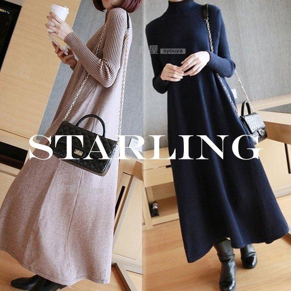 ワンピース 秋冬 レディース チュニック 長袖 ニット マキシワンピース 30代 マキシ ニットワンピース 冬 ロング丈 ラウンドネック 無地 シンプ 玄関先迄納品
