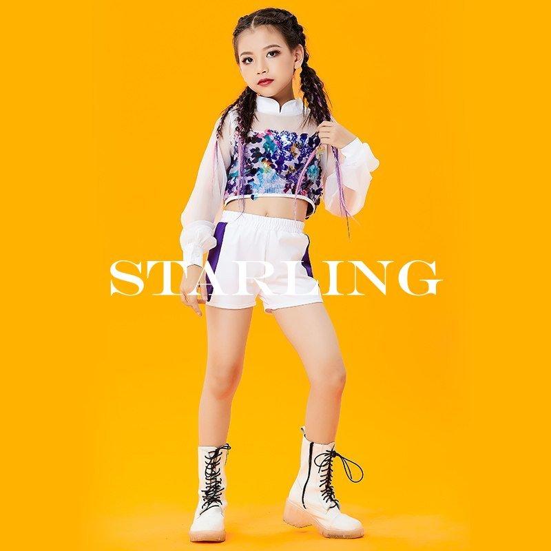 時間指定不可 キッズダンス衣装 キッズ セットアップ トップス パンツ 韓国 キラキラ スパンコール チアダンス衣装 かっこいい チア チアガール 応援団 練習着 発表会 Aynaelda Com