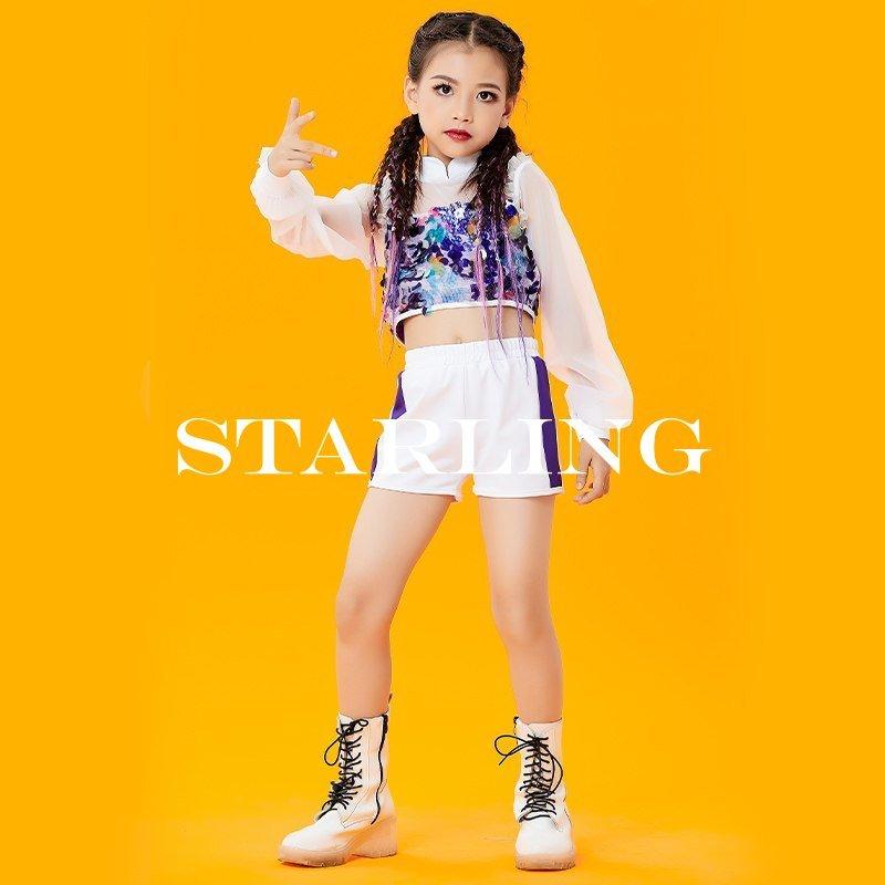 時間指定不可 キッズダンス衣装 キッズ セットアップ トップス パンツ 韓国 キラキラ スパンコール チアダンス衣装 かっこいい チア チアガール 応援団 練習着 発表会 Aynaelda Com