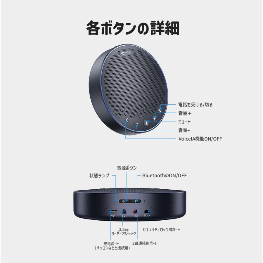 【初夏セール35%OFF|特典付】 EMEET M3 ワイヤレス スピーカーフォン Bluetooth 5.0 バッテリー内蔵 ZOOM認証済 4つのマイク 最大18時間使用 会議用 2台連結対応｜starq-online｜12