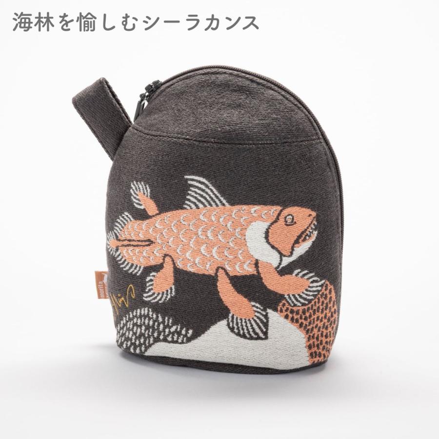 moritaMiW / 森田MiW×楠橋紋織  マチ付きポーチ ライチョウ・マレーグマ・シーラカンス おしゃれ かわいい 自立型 メイクポーチ レディース |  | 03
