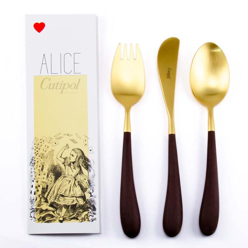 カトラリーセット クチポール Cutipol Alice アリス フォーク ナイフ スプーン 3本セット ブラウン ゴールド 化粧箱付き ギフトセット