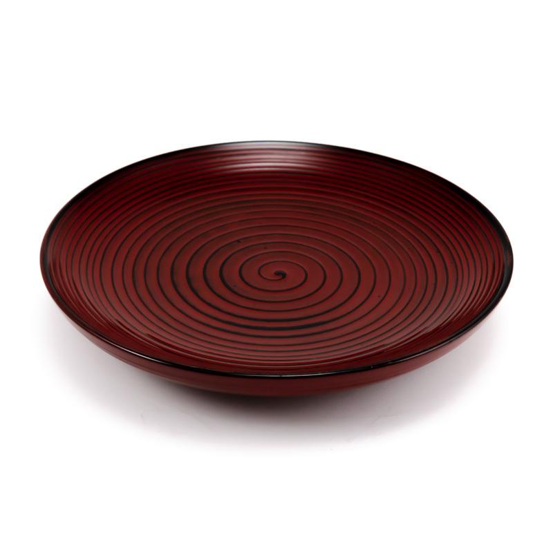 皿 漆塗り 郷自然工房 No.27 銘々皿（朱下地目渦巻） 直径15.2cm