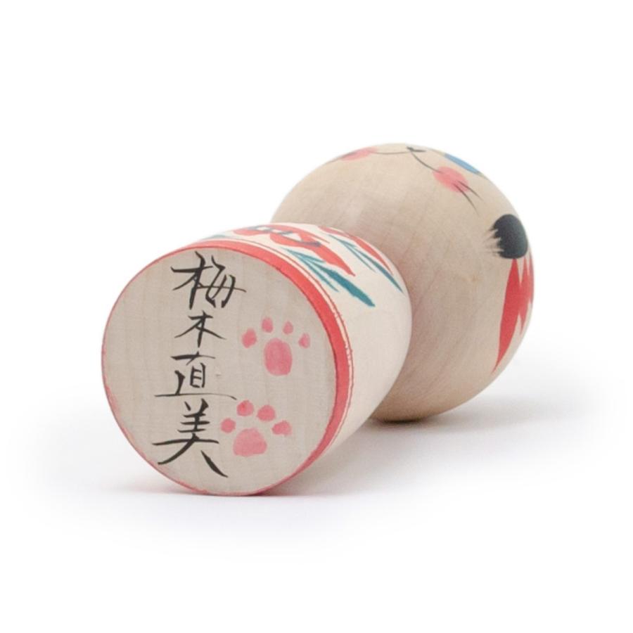 蔵王高湯系 創作こけし ネコこけし 3寸 約9cm 赤 青目 梅木直美作