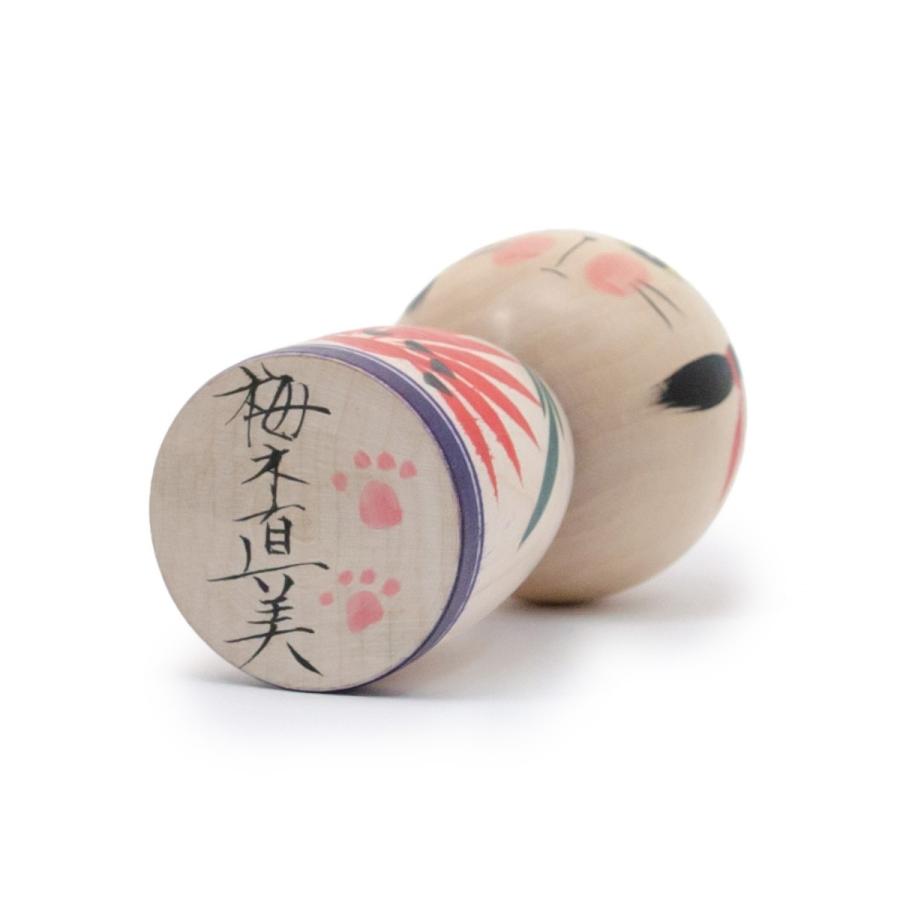 蔵王高湯系 創作こけし ネコこけし 3寸 約9cm 紫 黒目 梅木直美作