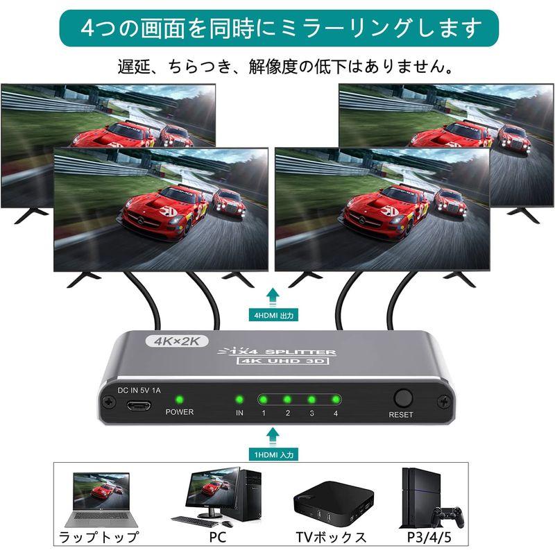 HDMI 分配器 1入力4出力 HDMI スプリッター 自動切替 4Kx2K/1080P解像度 4画面同時出力 3D視覚効果 金メッキポート｜stars-select｜07
