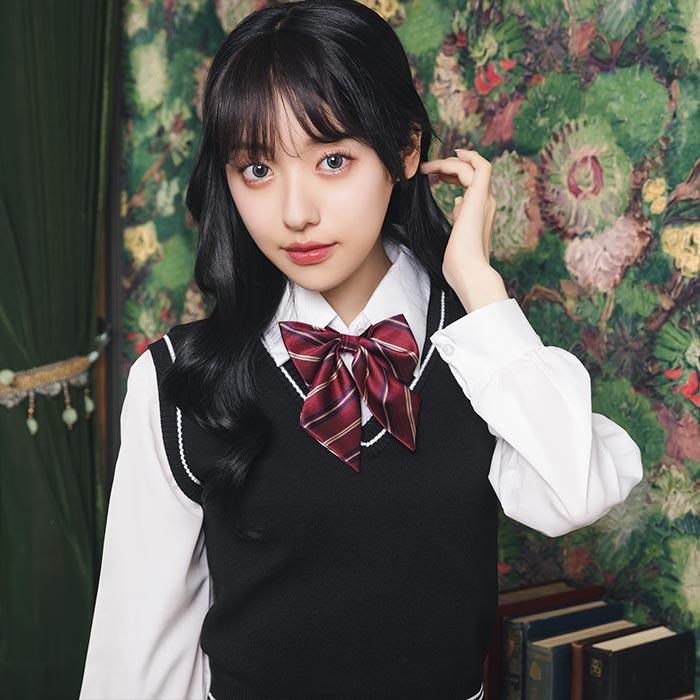 送料無料 オルチャンセーラー ニットベスト ブラック×モカ セーラー 上下セット 韓国 制服 韓国風制服 セーラー服 スクール 学生 学生服 女子高生 制服 リボン｜stars-y｜07