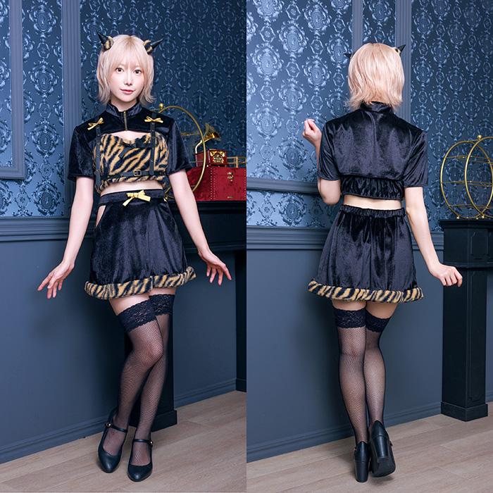 送料無料 INAZUMA鬼girl クールセパレート 篠崎こころ こころ ベロア生地 ファー ヘアピン ジャケット トップス スカート トラ柄 節分 おに オニ 鬼コス |  | 02