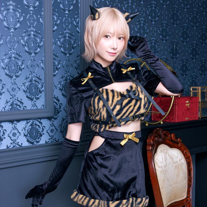 送料無料 INAZUMA鬼girl クールセパレート 篠崎こころ こころ ベロア生地 ファー ヘアピン ジャケット トップス スカート トラ柄 節分 おに オニ 鬼コス |  | 03
