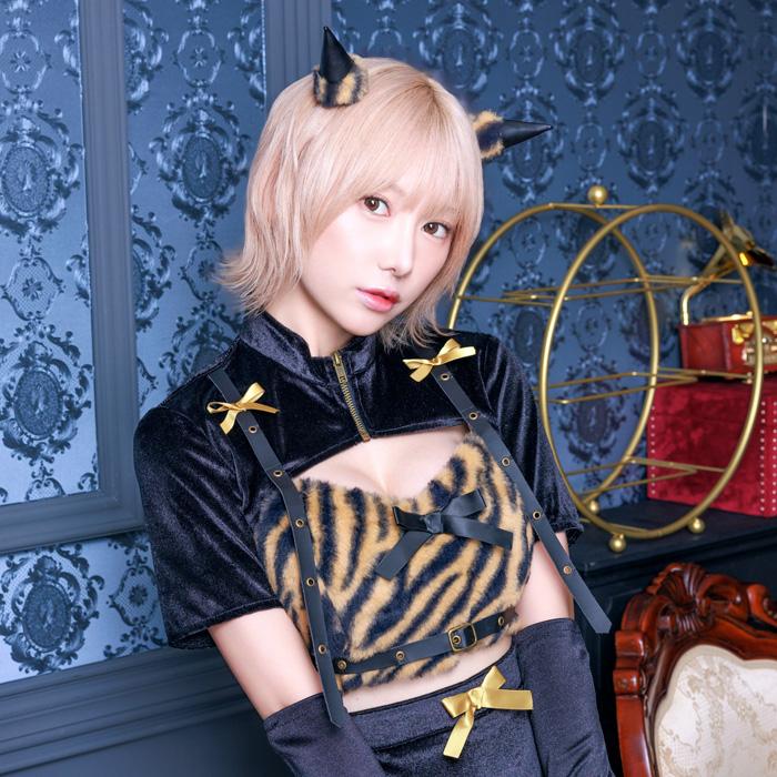 送料無料 INAZUMA鬼girl クールセパレート 篠崎こころ こころ ベロア生地 ファー ヘアピン ジャケット トップス スカート トラ柄 節分 おに オニ 鬼コス |  | 05