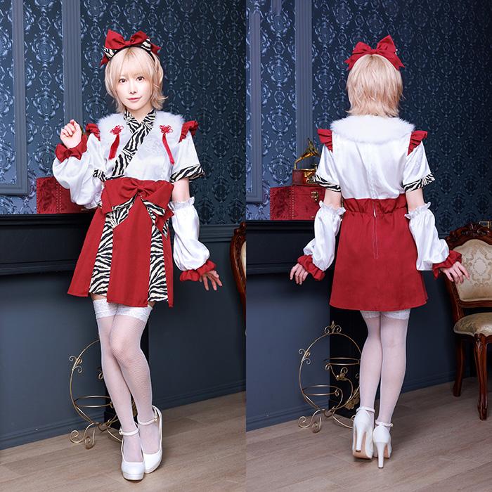 送料無料 INAZUMA鬼girl 巫女 篠崎こころ レッド 赤 巫女さん 和風 着物 みこさん カチューシャ ワンピース アームカバー トラ柄 節分 おに オニ 鬼コスプレ |  | 02