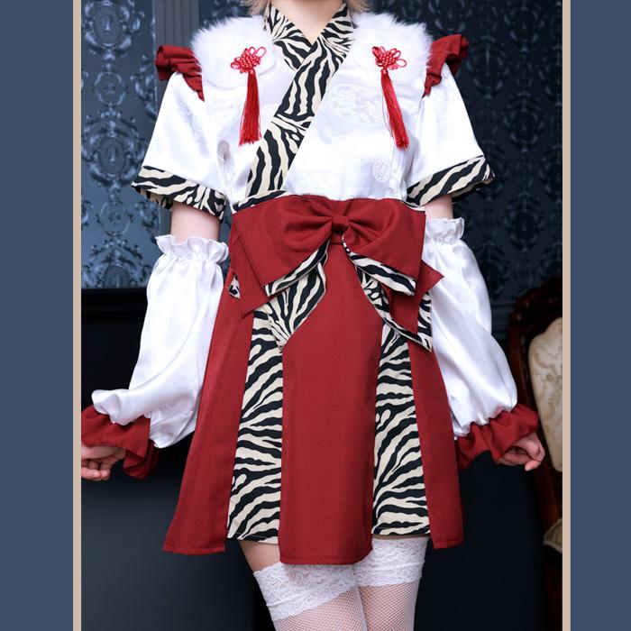 送料無料 INAZUMA鬼girl 巫女 篠崎こころ レッド 赤 巫女さん 和風 着物 みこさん カチューシャ ワンピース アームカバー トラ柄 節分 おに オニ 鬼コスプレ |  | 08