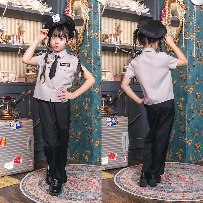 キッズ グレイ ポリス パンツ グレー ブラック 警察官 コスプレ 衣装 コスチューム ハロウィン 子供用 子ども 幼稚園 小学生 男の子 女の子 男の子 120 140 |  | 02