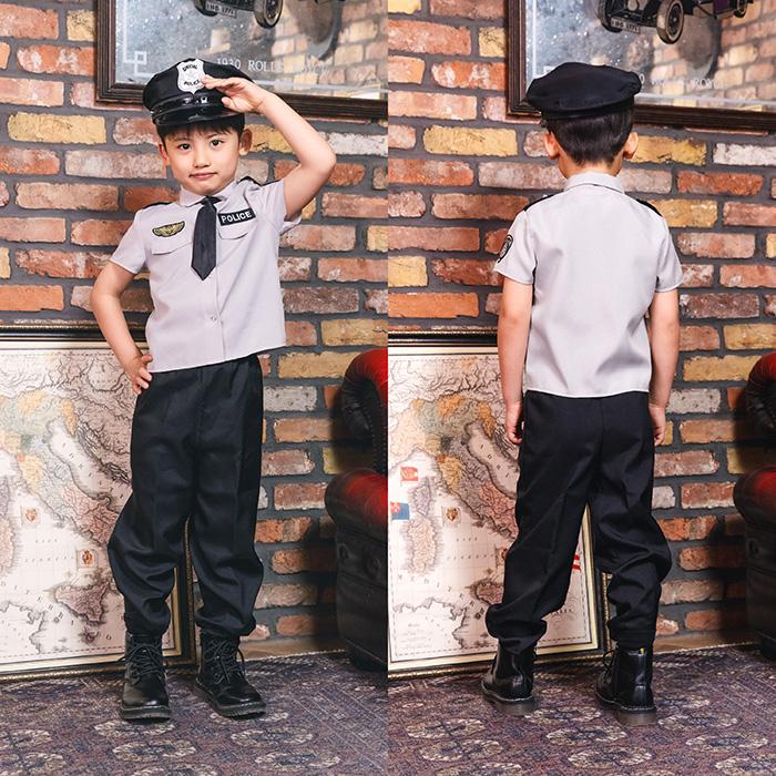 キッズ グレイ ポリス パンツ グレー ブラック 警察官 コスプレ 衣装 コスチューム ハロウィン 子供用 子ども 幼稚園 小学生 男の子 女の子 男の子 120 140 |  | 03