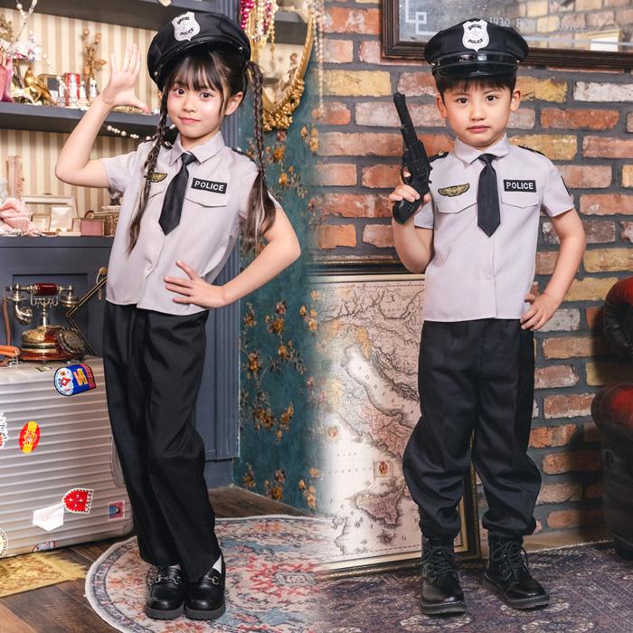 キッズ グレイ ポリス パンツ グレー ブラック 警察官 コスプレ 衣装 コスチューム ハロウィン 子供用 子ども 幼稚園 小学生 男の子 女の子 男の子 120 140 |  | 06