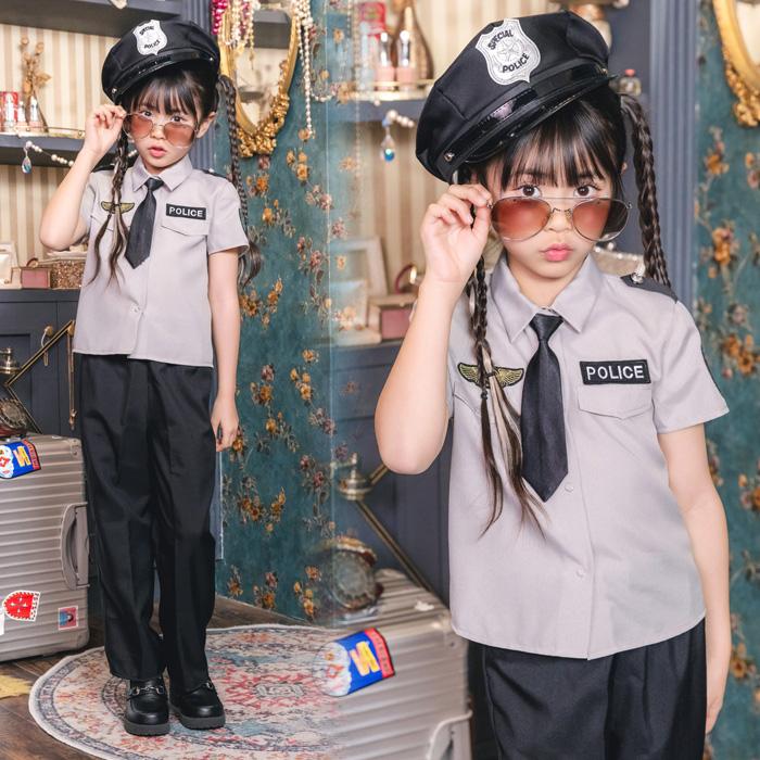 キッズ グレイ ポリス パンツ グレー ブラック 警察官 コスプレ 衣装 コスチューム ハロウィン 子供用 子ども 幼稚園 小学生 男の子 女の子 男の子 120 140 |  | 09