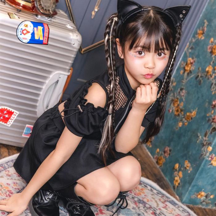 キッズ トキシック キャット 黒猫 ネコ ねこ 猫耳カチューシャ 黒 コスプレ 衣装 コスチューム ハロウィン 仮装 子供用 子ども 幼稚園児 小学生 低学年 女の子 |  | 03