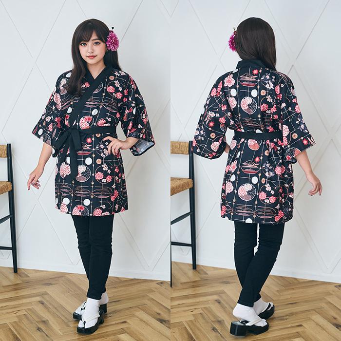 着物 花丸文 ブラック 黒 花柄 はっぴ 応援はっぴ ハッピ 和風 和服 きもの 羽織り 和柄 お祭り コスプレ コスチューム 仮装 衣装 忘年会 新年会 宴会 出し物 |  | 02