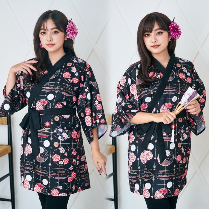 着物 花丸文 ブラック 黒 花柄 はっぴ 応援はっぴ ハッピ 和風 和服 きもの 羽織り 和柄 お祭り コスプレ コスチューム 仮装 衣装 忘年会 新年会 宴会 出し物 |  | 03