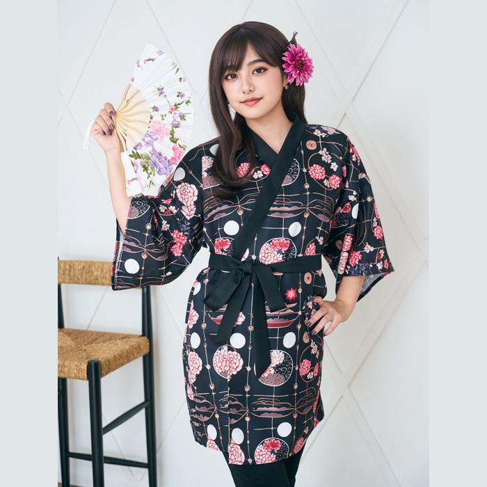 着物 花丸文 ブラック 黒 花柄 はっぴ 応援はっぴ ハッピ 和風 和服 きもの 羽織り 和柄 お祭り コスプレ コスチューム 仮装 衣装 忘年会 新年会 宴会 出し物 |  | 09