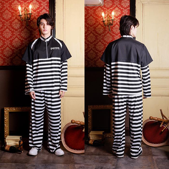 男女兼用 プリズンマスター フォンデットスーツ 囚人 囚人服 プリズナー ボーダー 大きいサイズ メンズ レデイーズ コスプレ コスチューム ハロウィン 仮装 衣装 |  | 02