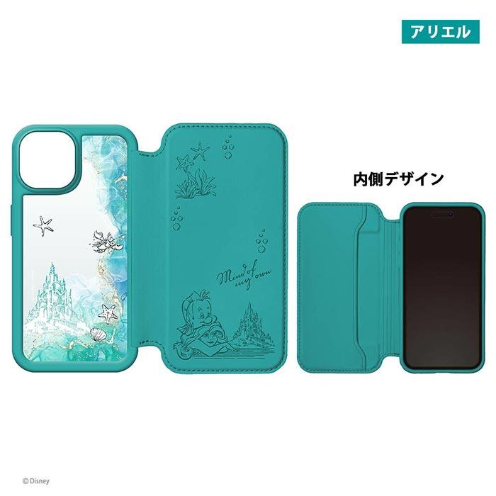 メール便 iPhone15 ディズニー クリア ガラス フリップ ケース 手帳型