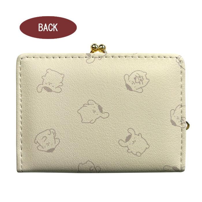 送料無料 ポムポムプリン 三つ折り財布 がま口 かぶせ付き 口金