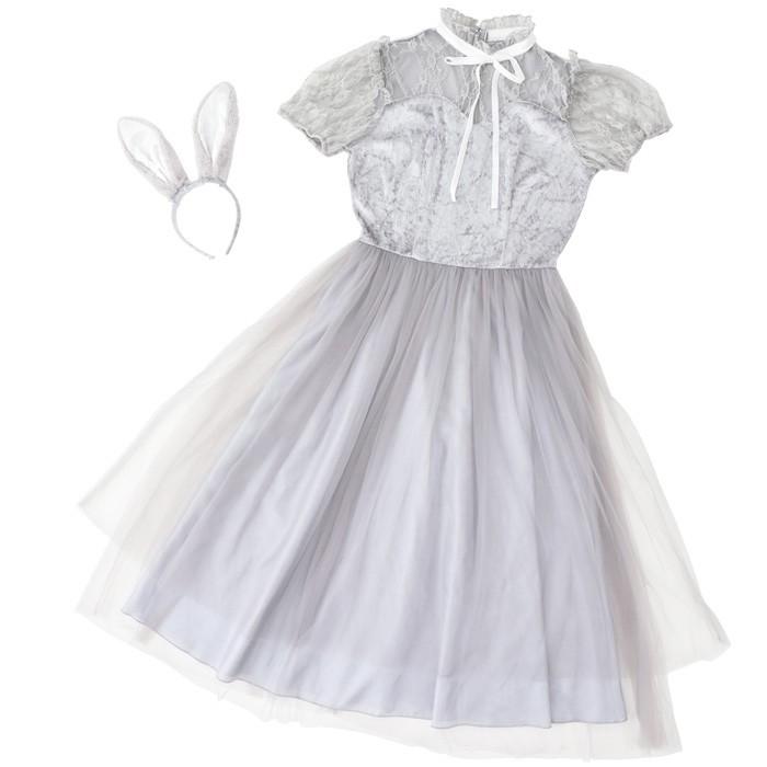 送料無料 クラシカル ソフトバニー バニーガール ロングドレス グレー
