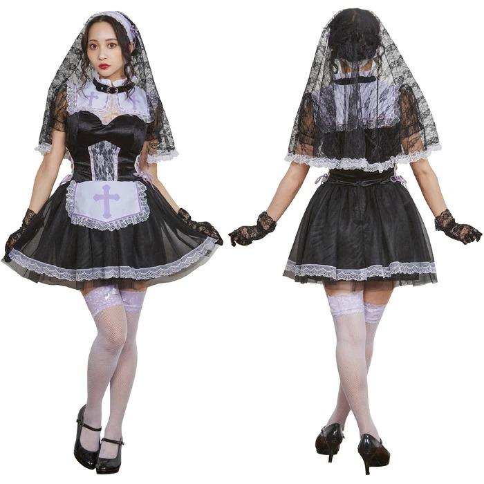 コスプレ シスター服 ワンピース ケープ ベール 手袋 5点フルセット コスプレ シスター服 ワンピース ケープ ベール 手袋 5点フルセット