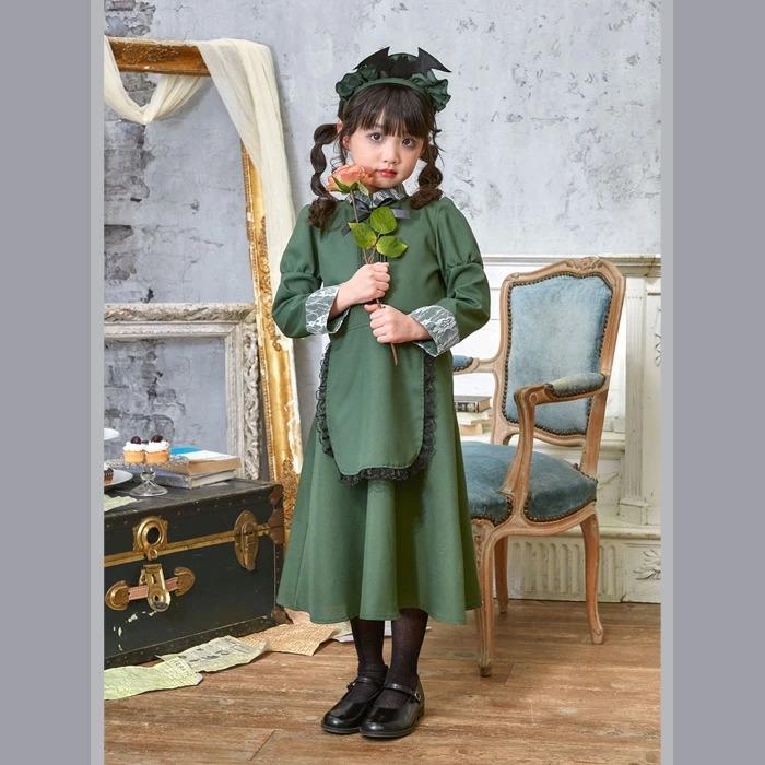 キッズ 洋館メイド グリーン カチューシャ ワンピース ロング