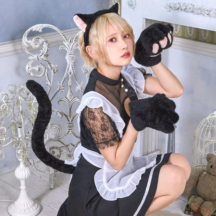 猫耳 カチューシャ 猫 コスプレ 黒猫 セット 尻尾 ハロウィン 仮装 手袋