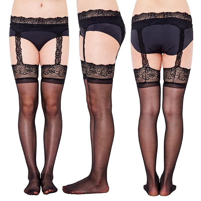 MyLuxury ニーハイ ソックス レース ガーターベルト ブラック 黒