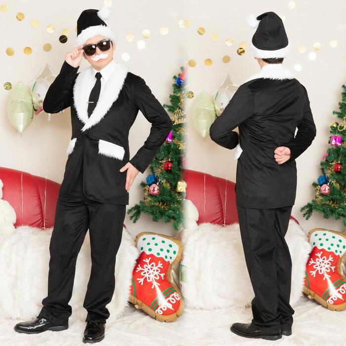 送料無料 男女兼用 スタイリッシュサンタ ブラック 黒 スーツ クリスマス コスチューム 男性用 メンズ レディース 大きいサイズ コスプレ 仮装 衣装｜stars-y｜03