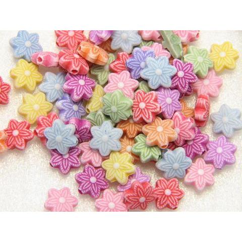 プラスチック柄ビーズ 花 フラワー 10mm 50個入 pb-17 : スター 