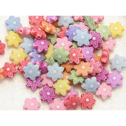 プラスチック柄ビーズ 花 フラワー 10mm 50個入 pb-17｜starshop