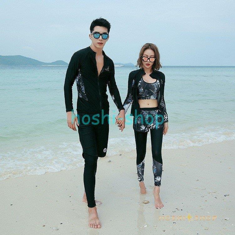 水着 カップル水着 カップルお揃い 男 女 レディース メンズ フィットネス 長袖水着 サーフパンツ ラッシュガード 水着ペア 日焼け対策 通販 人気