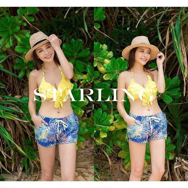 人気新品 サーフパンツ ショートパンツ スイムパンツ 水着 スイムウェア レディース ボトムス リーフ柄 葉っぱ柄 ウエストゴム 紐調整 後ろポケット ショート Materialworldblog Com