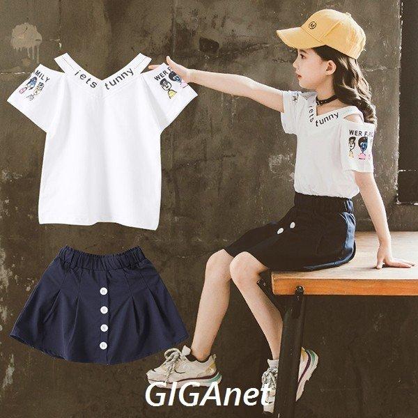 激安通販新作 ボトムス 子供服 セットアップ おしゃれ 安い 女の子 夏服 薄手 涼しい 子供服 セットアップ キッズ 女の子 夏 2点セット 上下セット Tシャツ 半袖 肩出し スカート スポーツウェア ジュニア おしゃれ 可愛い カジュアル 小学生 新品 Www Threeriversofs Com
