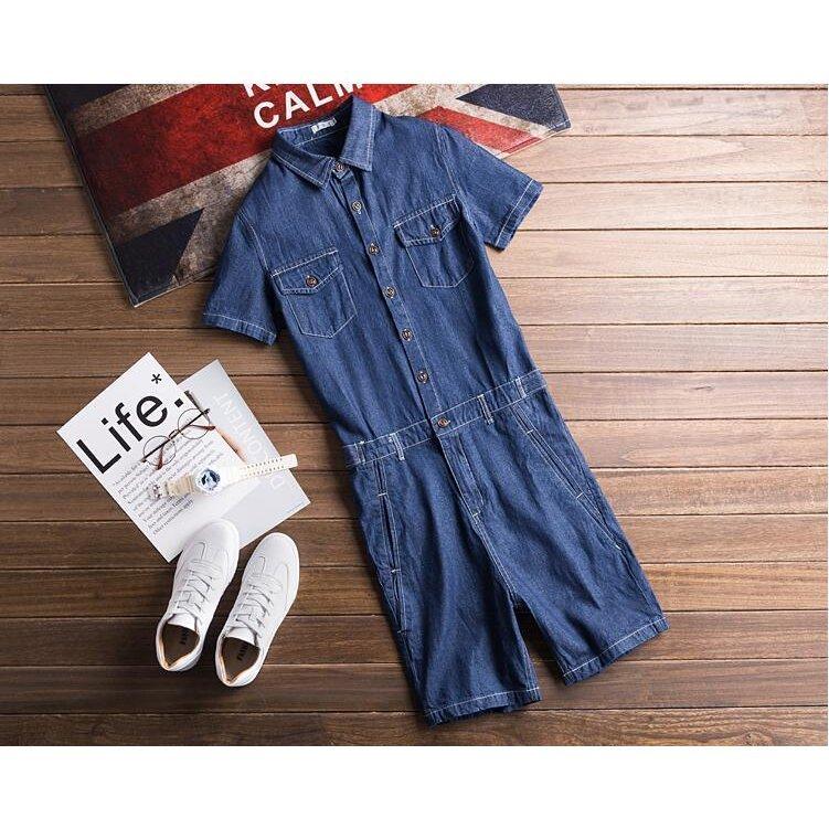 Off つなぎ メンズ おしゃれ 作業服 オーバーオール デニム 男性用 半袖つなぎ 五分丈パンツ コンビネゾン ハーフパンツ 夏物 Isporslovakia Sk