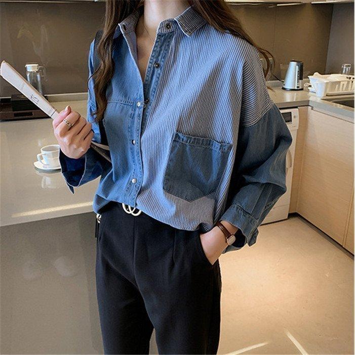 送料無料 名入れ彫刻 デニムシャツ ブラウス 長袖 レディース シャツブラウス トップス ゆったり 大きいサイズ 切り替え オフィス 通勤 体型カバー 夏 秋 コーデ ストライプ デニム Hanagrocare Com