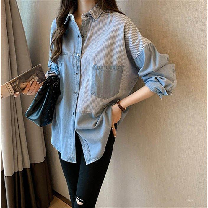 送料無料 名入れ彫刻 デニムシャツ ブラウス 長袖 レディース シャツブラウス トップス ゆったり 大きいサイズ 切り替え オフィス 通勤 体型カバー 夏 秋 コーデ ストライプ デニム Hanagrocare Com