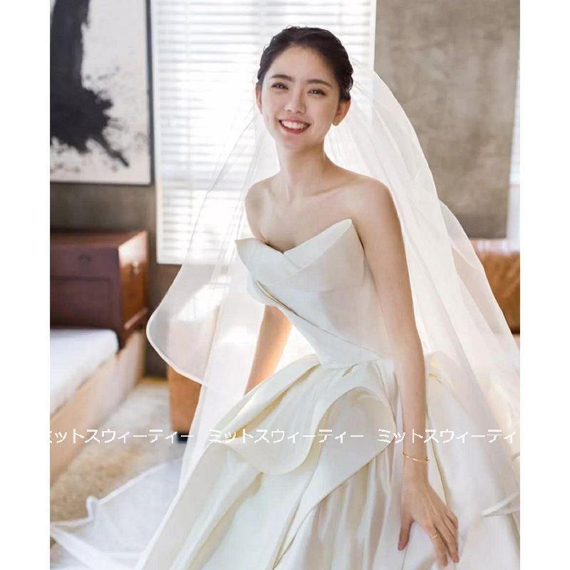 結婚式 パーティドレス 花嫁 二次会 ロングドレス プリンセスラインドレス ウエディングドレス ウェディグドレス クローブ付き ランダムベール サテン 前撮り プリンセスライン 最新作 Razberi Net