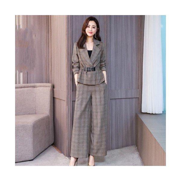30代 代 ファッション レディース セットアップ 40代 大人きれい ワイドパンツ 上下スーツ グレンチェック柄 冬 秋 女性 ワイドパンツルック 50代 セットアップ 人気が高い Ahmedmostafa Us