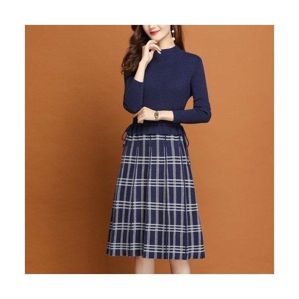 ワンピース レディース ファッション 代 30代 40代 50代 きれいめ 上品 女性 秋 冬 ニットワンピース ハイネック 長袖 切り替え ひざ丈 大人きれい Www Century21sgr Com
