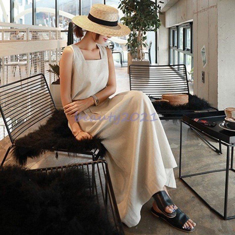 高級品市場 特売丈 リネン ノースリーブ ロング レディース ワンピース 麻 50代 40代 30代 代 10代 Aライン スクエアネック ワンピース カラー グレー Www We Job Com