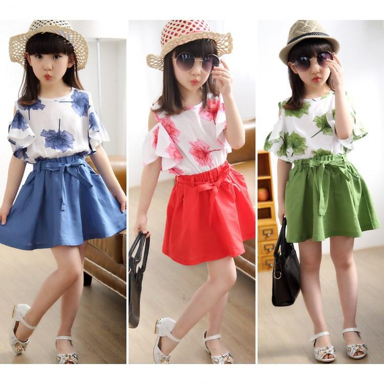 子供服 女の子半袖ｔシャツ スカート 上下2点セット キッズ服 セットアップ 女の子服 肩出し 花柄 春 夏 通学 旅行 海遊び 普段着 110 160cm Bvt Dtz47 スタースヤ 通販 Yahoo ショッピング